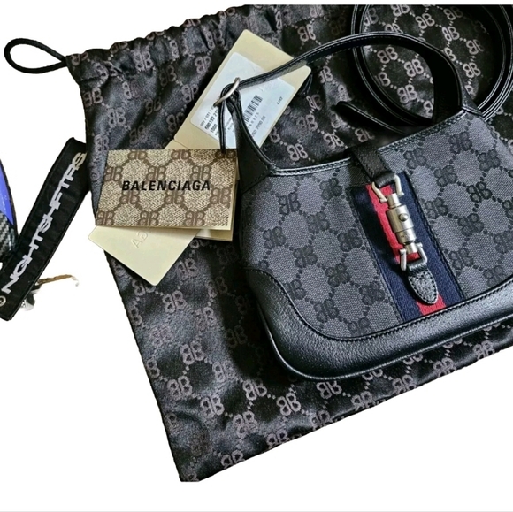 Balenciaga x Gucci The Hacker Project Mini Jackie 1961 Hobo BB Canvas Black IT - Picture 9 of 13